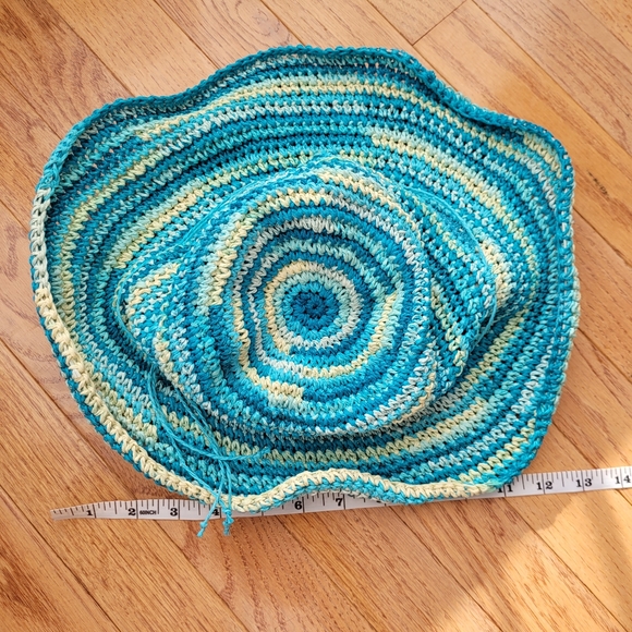 Handmade Crochet Wide Brim Sun Hat - Teal & Cream - Picture 7 of 10